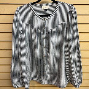 White and Blue Long Sleeve Button Up Shirt